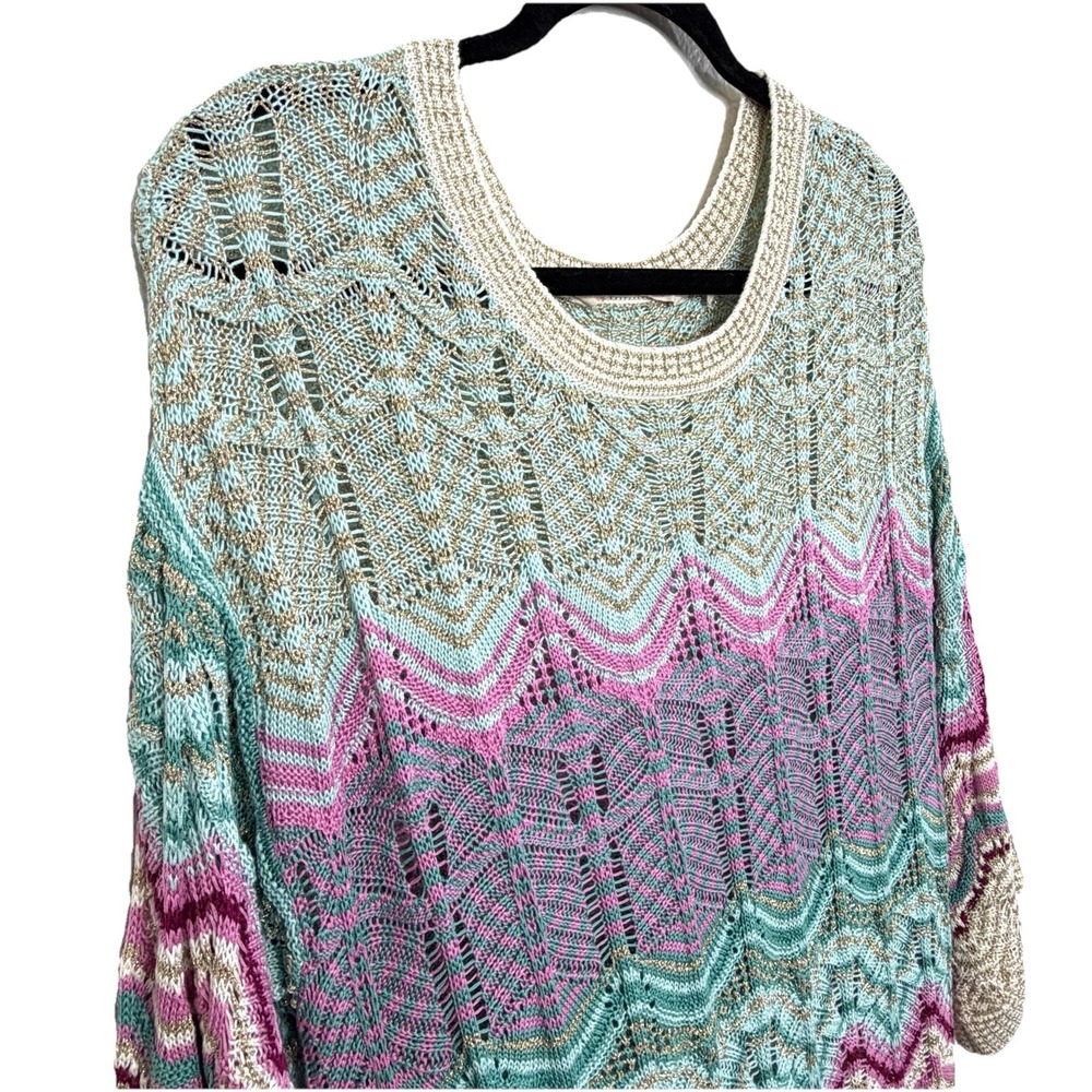Soft Surroundings Sweater 1X Open Weave Bell Sleeve Boho Knit Tunic Metallic - Picture 7 of 15
